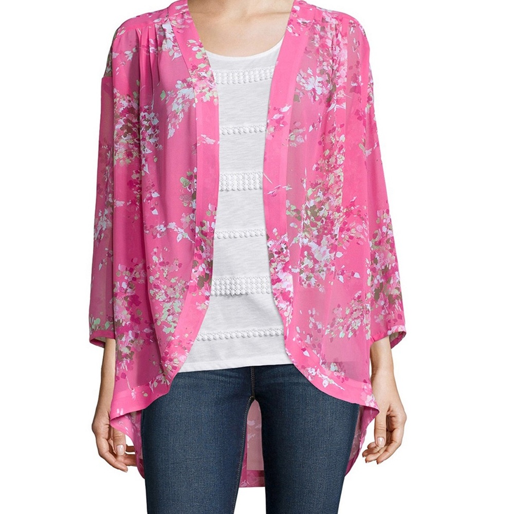 St. John's Bay 3/4 Sleeve Kimono Flyaway Size L